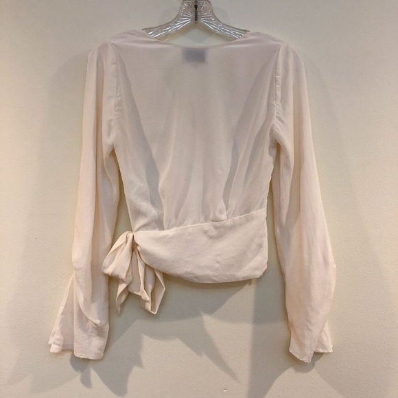 3.1 Phillip Lim 100% Silk Cream Side Tie Sash V Neck Cold Shoulder Crop Blouse - Picture 7 of 8